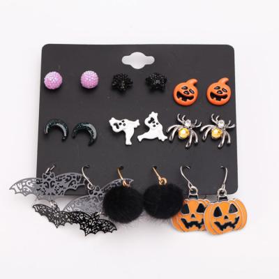 China TRENDY Hainon Halloween bat stud earrings pumpkin earring spider earring set wholesale supplier for sale