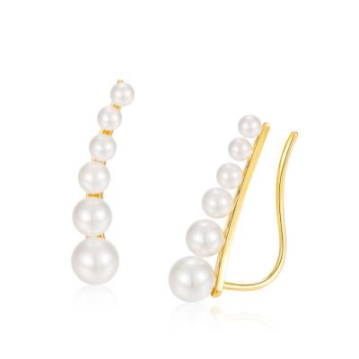 China Hainon Trendy Earrings 18k Gold Plated Women White Earring Style Fashion Row Pearl Brass Elegant Jewelry for sale