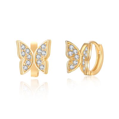 China Hainon Romantic Earrings For Women Silver Plated Butterfly Zircon Stud Earrings 925 Stud Earrings Gift Wholesale for sale