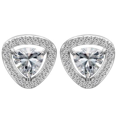 China Hainon Unique Triangle Zircon Stud Earrings Silver Plated White Earrings Elegant New Design For Women for sale