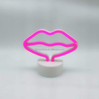 China Modern Wedding Valentine's Day Store Room Decor Rose Lamp Mini Mouth LED Lips Battery Operated Sign Neon Lamp for sale