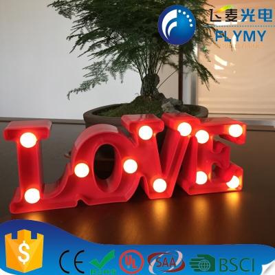 China Indoor Letters Marquee Letter LOVE Sign LED Alphabet Plastic Sign &LED Light Up Night Light Battery Operated for sale