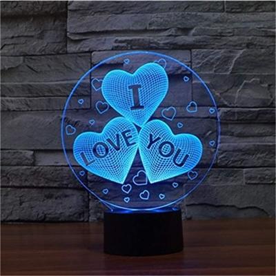 China Decoration I Love You Colorful 3D Vision LED Night Light Love and Heart Image Touchment Control Color 3D Night Lamp Desk Light for sale