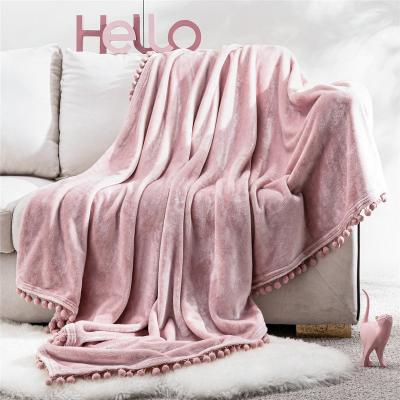 China Autumn and winter simple solid color flannel warm blanket thickened hair ball nap blanket travel blanket sofa blanket for sale