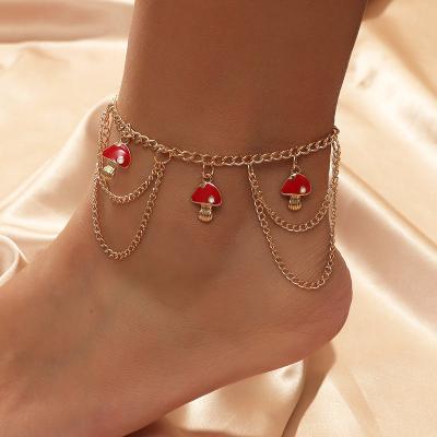 China Hot Selling CLASSIC Hot Selling Multilayer Chain Anklet Cartoon Mushroom Tassel Gold Plated Bohemian Anklet For Sand for sale