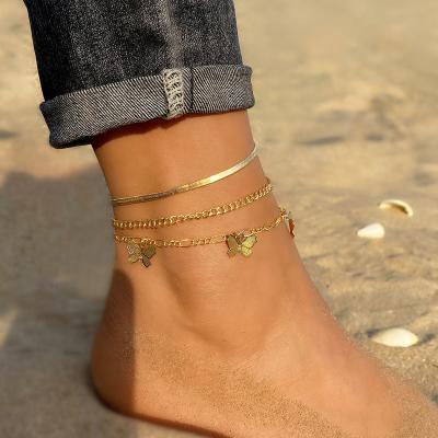 China Wholesale CLASSIC Punk Anklet Boho Gold Color Charm Butterfly Set Fashion Cuban Layered Chunky Jewelry for sale