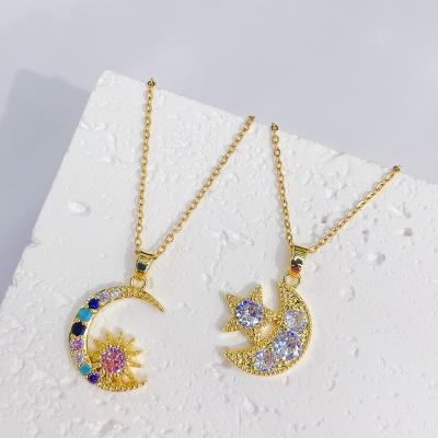 China BOHEMIA Fashion Gold Plated Moon Star Pendant Necklace 18k Adjustable Micro Pave Colorful Zircon Diamond Necklace for sale