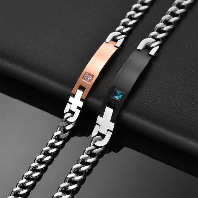 China Simple Stylish Hiphop Zircon Charm Bracelet Stainless Steel Fashion Jewelry Inscription Custom Bracelets For Women for sale