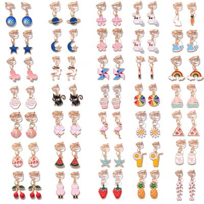 China TRENDY Summer Fashion Creative Gold Plated Non Pierced Dangle Lovely Fruit Daisy Butterfly Enamel Earrings Cartoon Clip On Earrings for sale