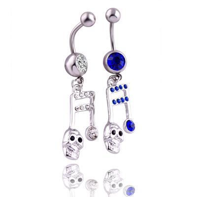 China FASHIONABLE Hot Hypoallergenic Musical Notes Skull Head Stainless Steel Crystal Belly Piercing Rings Delicate TikTok Dangle Belly Rings for sale