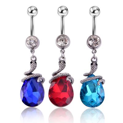 China FASHIONABLE Temperament Vintage Navel Rings Exaggerated Delicate Belly Piercing Rings Tear Red Zircon Snake Dangle Belly Rings for sale