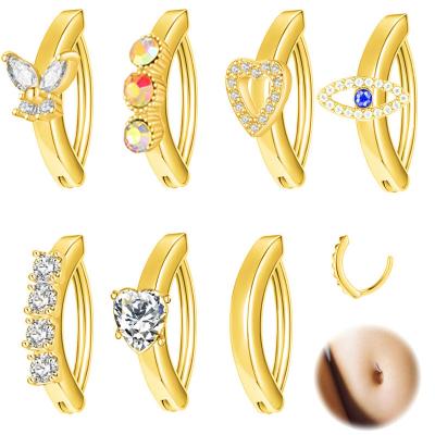 China FASHIONABLE 7 Styles Shape Simple Sexy Belly Piercing Jewelry Shiny Stainless Steel Zircon Butterfly Heart Navel Belly Button Ring for sale