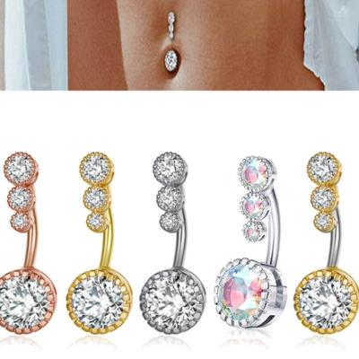 China Exquisite Stainless Steel Piercing Crystal Navel Belly Button Ring Shining Zircon Wholesale FASHIONABLE Creative Round Belly Rings Jewelry for sale