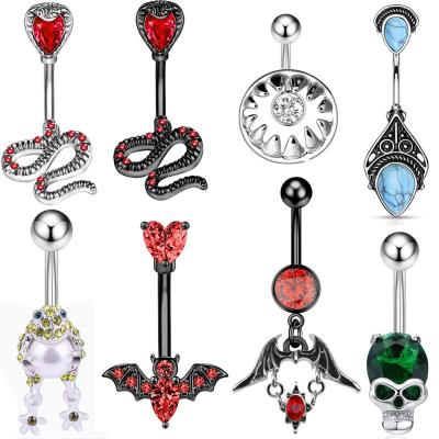 China FASHIONABLE Creative Punk Stainless Steel Dark Zircon Belly Button Belly Rings Fashionable Snake Toad Tooth Bat Wings Dangle Long Belly Button Rings for sale