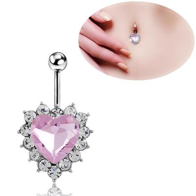 China Best Selling FASHIONABLE Crystal Belly Rings Healthy Stainless Zircon Heart Belly Button Piercing Colored Steel Ring Stylish Belly Jewelry for sale