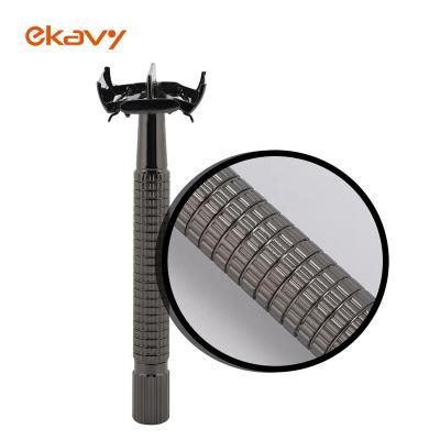 China Shaving Black Butterfly Gun Color Men Hair Eyebrow Razors Brass Metal Long Handle Safety Shaving Razor for sale