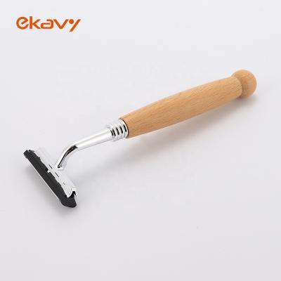 China Shaving Biodegradable Disposable Hair Safety Shaving Handle Three Blades Bamboo Wood Safety Razor for sale