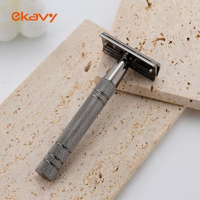 China Shaving Customized Stylish Hair Logo And Packing Black Double Edge Metal Razor Safety Shaving Razor for sale