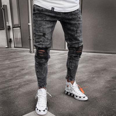 China Low price viable wholesale men's jeans Europe and USA men's skinny jeans new snow casual slim zipper denim men for sale