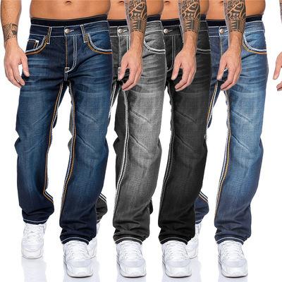 China Breathable 2021 Wholesale Europe and the United States Jeans Leisure Pleated Waist Men's Factory Straight Jeans New for sale