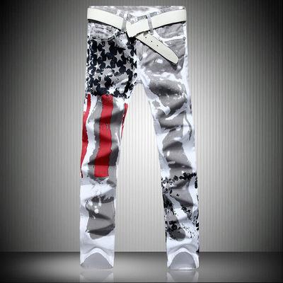 China Factory wholesale men's red stripe jeans men American flag printing stretch pants thin high white breathable leisure for sale