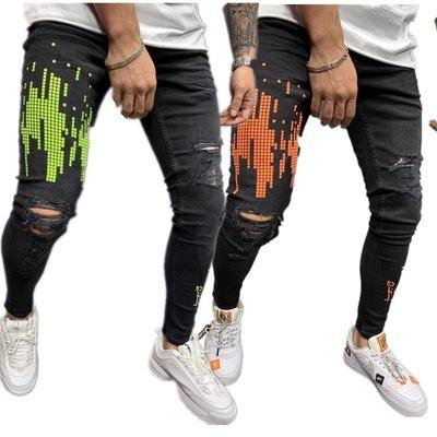 China European and American men's pants small big size broken zipper leg breathable pants stretch color printing jeans pants men's jeans men for sale