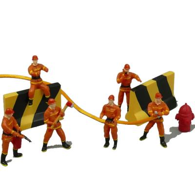 China Diecast Orange Colr Different Toy 1:50 Resin Material Firefighters Figures 6pcs Workers Can Hold Water Pipe Railing Guard Fire Hydrant for sale