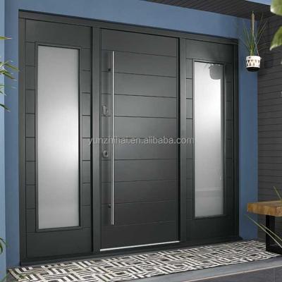 China Contemporary solid walnut wood sound insulation entry door for main entrance door with sidelights design for sale