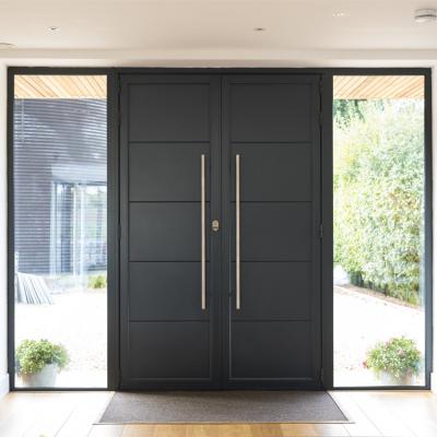 China Modern Single Modern Solid Wood Black Luxury Mahogany/Walnut Double Swing Door For External for sale