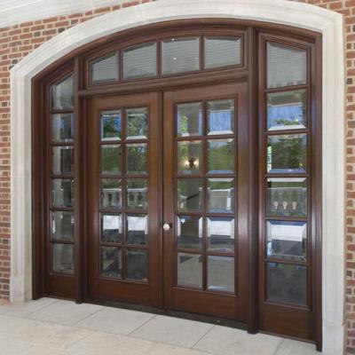 China Modern Exterior Main Double Door With Arch Design Top Walnut Solid Wood Door For Home for sale