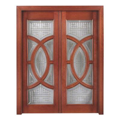 China Modern solid wood wood door oak frame glass entry design for entry double door for sale