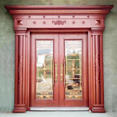 China Front Entrance Anti-theft Zinc Alloy Design Double Door Tempered Glass Steel Security Swing Door for sale