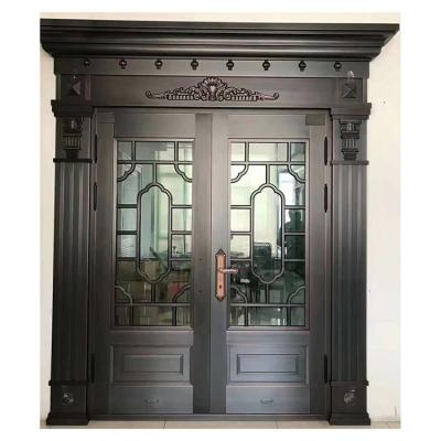 China New Design Modern Luxury Home Front Entrances Steel Copper Door With Iron Glass Pattern Pattern for sale