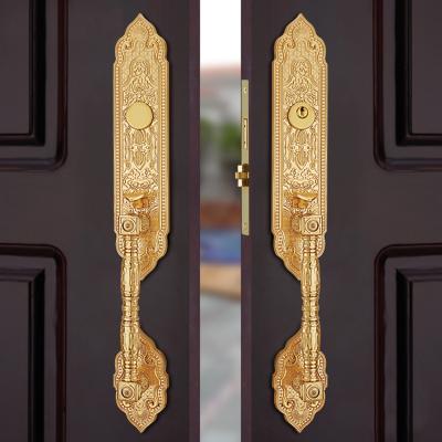 China Luxury wooden door villa antique double door lock with dummy handle for wood door handle and knob for sale