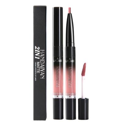 China HANDAIYAN Waterproof 14 Color Liner Private Label No Fade Lip Gloss Nude Matte Double Ended Lipstick & Lip Liner for sale