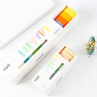 China Tape 12 PCs/Set Solid Color Rainbow Tape Self Adhesive Tape Sticker Album Diary Stationery Base Decorative Set for sale