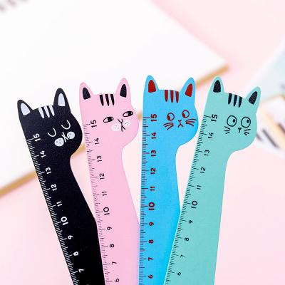 China Promotional Cute Colorful Cat Shape Wooden Ruler Student Streight Ruler Cartoon Straight Ruler Measuring Tool for sale