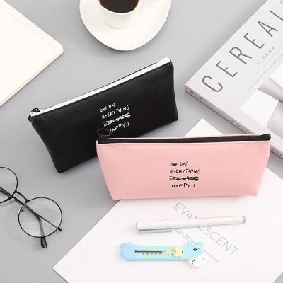 China Schools & Creative PU Leather Pencil Bag Small Trapezoidal Zipper Offices Simple Cool PU Leather Stationery Bag for sale