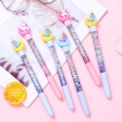 China Natural Cute Horse Unicorn Quicksand Gel Pen Purple Pink Blue Unicorn Gel Pen for sale