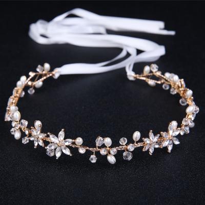 China Handmade Rhinestone Soft Chain Flower Headband Pearl Headband TS471 D0102 for sale