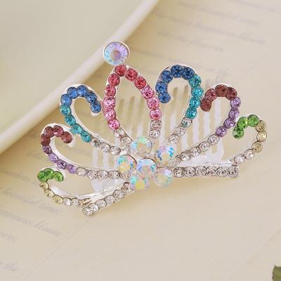 China Alloy+Rhinestone Princess Children's Tiara Colorful Bride Crown Floral Wedding Hair Accessories Bridal Mini Hair Jewelry for sale