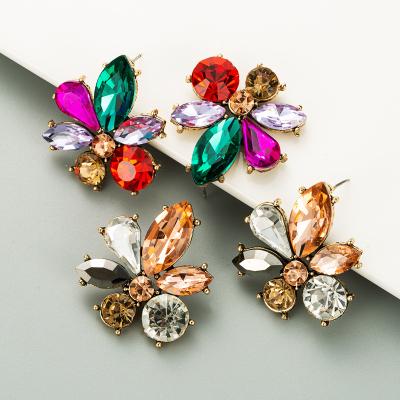 China Cute Earrings Fashion Color Crystal Series Simple Rhinestone Flower Earrings Female European and American Girl Heart Sweet Earrings for sale