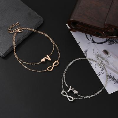 China Cute English Personality Letters Double Anklets 26 Love Fashion Leg Chain Multilayer Cuban Link Anklet for sale