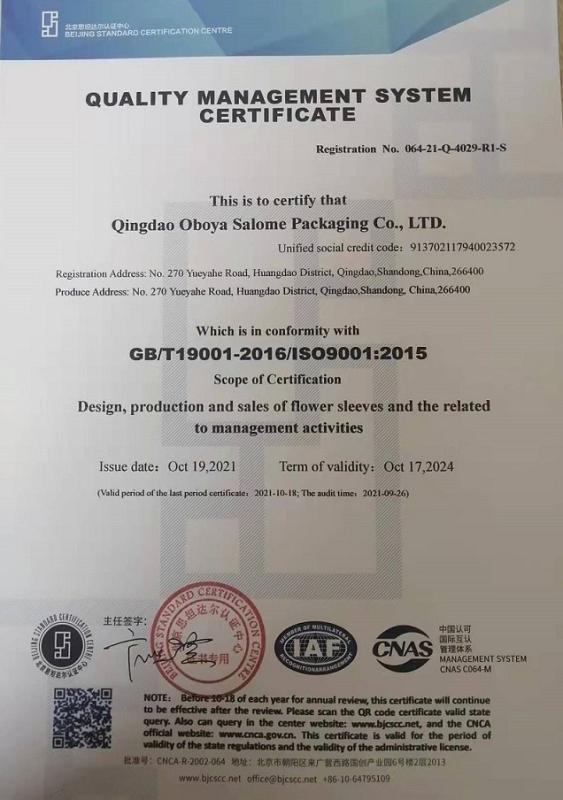 ISO9001 - Qingdao Oboya Salome Packing Co., Ltd.