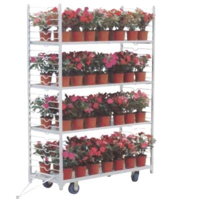 China Greenhouse Plant Transport Metal Pot Stand Danish Flower Display Easy Moving Multilayer Customized Cart With 4 PP Wheels for sale