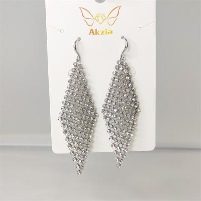 China Net Earring Hangling Chain Elegant Fashionable Wholesales Big Dangle Earring Brass Material With Zirconia for sale