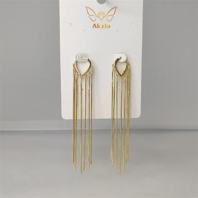 China Fashionable Wholesale Gold Earrings With Chains Tassel Earring China Jewelry Brass Clip On Earring for sale