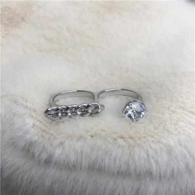 China Latest Hiphop Special Silver Plated Rhinestone Double Two Ring Designs for sale