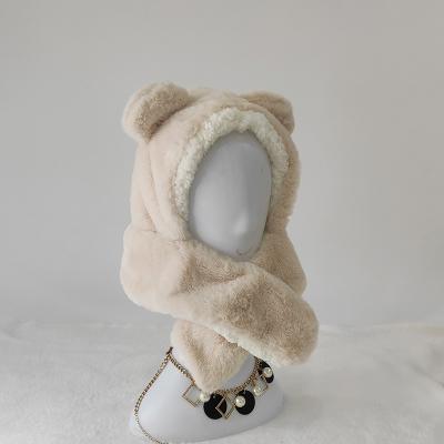 China COMMON Wholesale Winter Sales Warm Fur Hat With Scarf Bear Cute Winter Wadding Crepe Warm Hat for sale