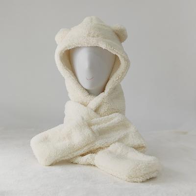 China COMMON Wholesale New Winter Bear Shape Warm Scarf Hand Protection Integrated Hat Wadding Hat for sale